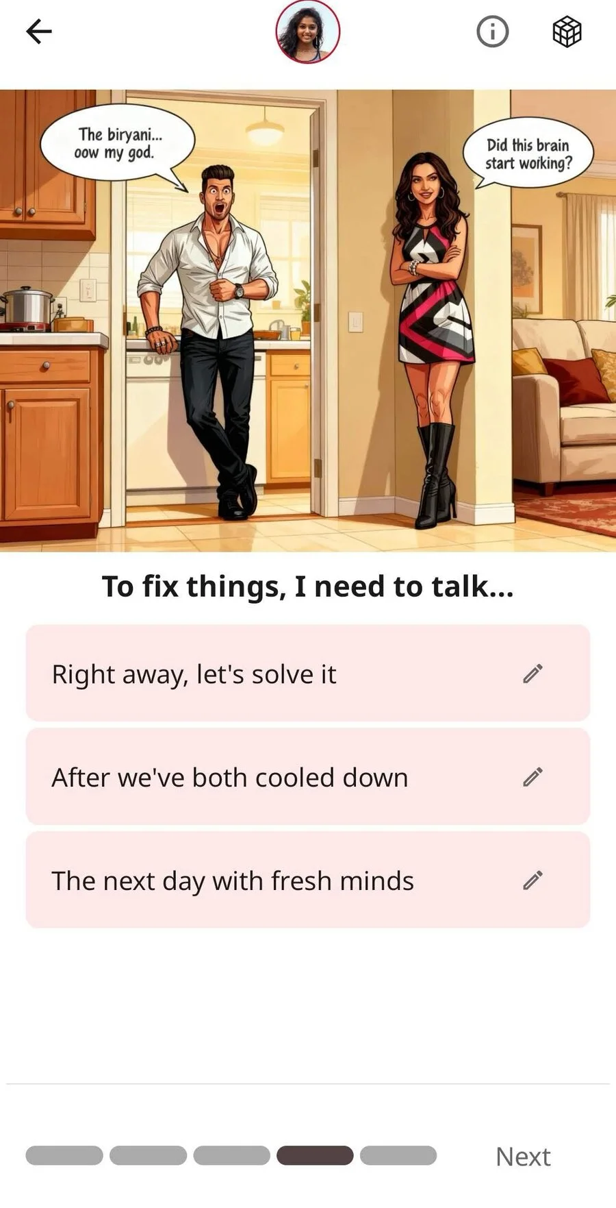 epic vibes quiz interface on mobile showing couple questions game
