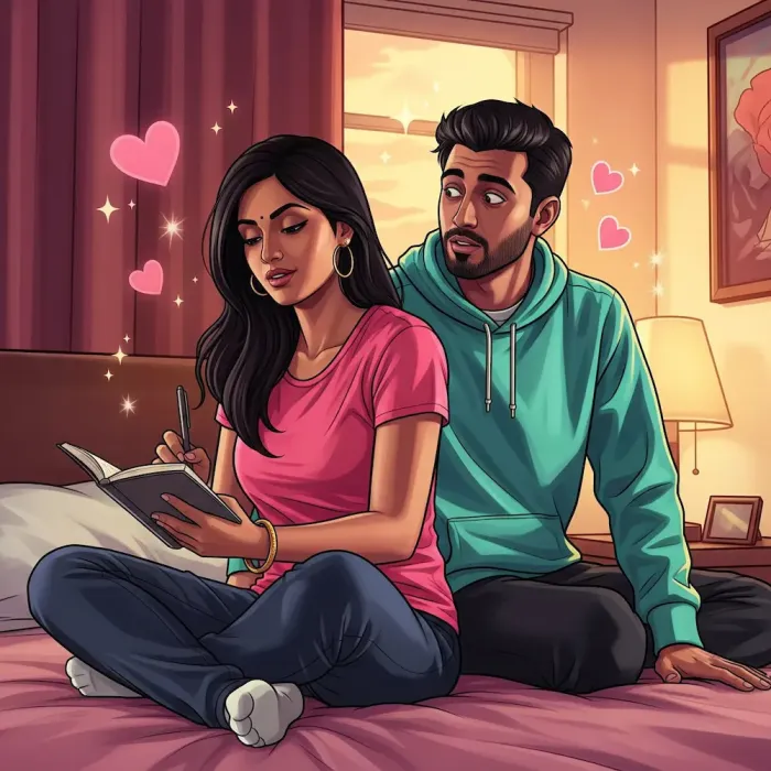 Couple vibe quiz interface showing boyfriend questions and girlfriend questions in relationship app